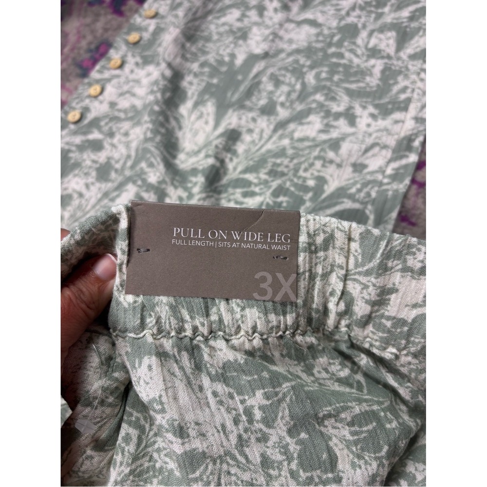 Soft Surroundings 3X Pull-On Wide Leg Ramie Rayon Pants NWT Sage Floral Boho